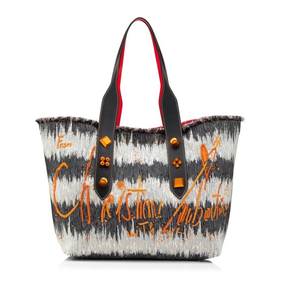 Christian louboutin frangibus tote large denim orange kansai beach bag shopper - Picture 1 of 15